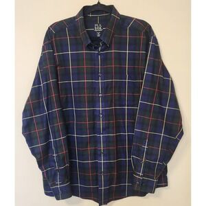 Jos A Bank Traveler Mens Tartan Holiday Plaid Button Up Shirt XL Green Navy Red‎